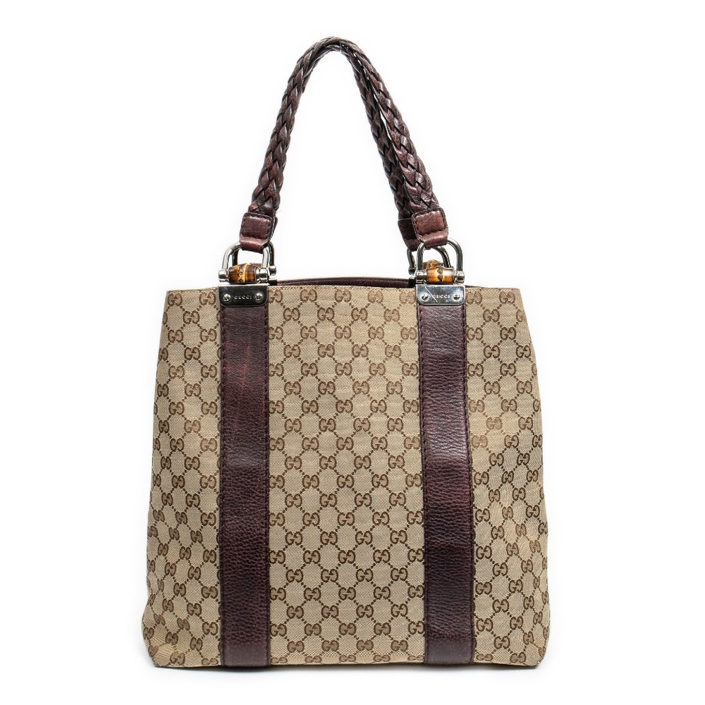 Gucci Vertical Bamboo Bar Shopper Tote Monogrammed Canvas